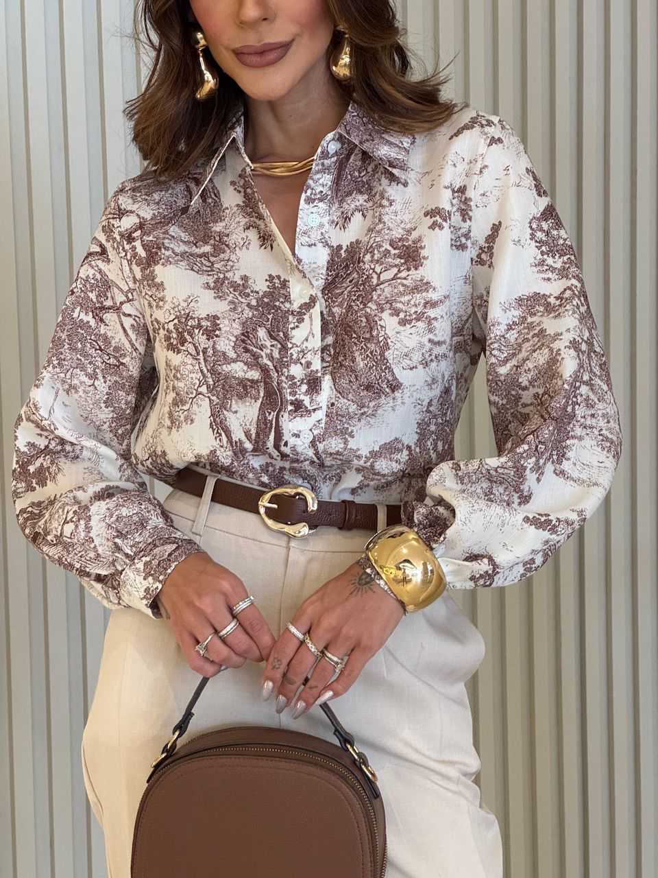 CAMISA ISADORA ESTAMPADA MARROM