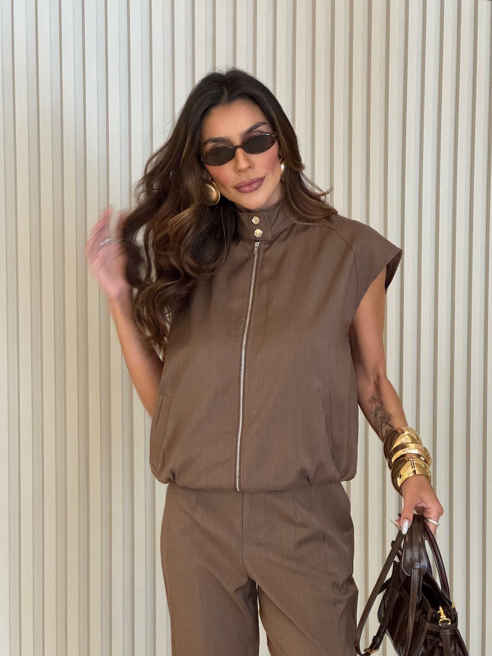 COLETE MANUELA ZÍPER MARROM