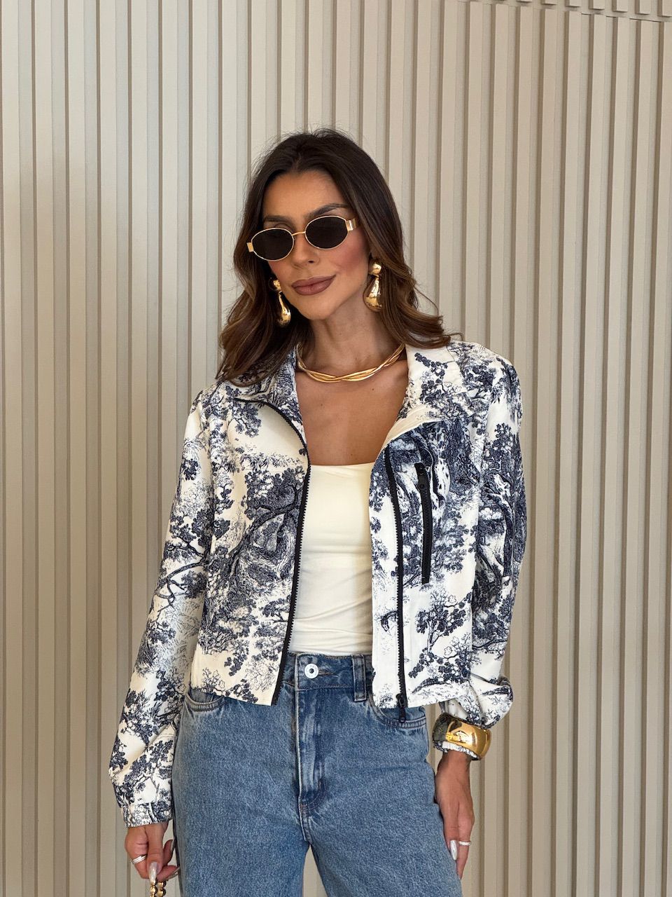 JAQUETA CATARINA ESTAMPADA MARINHO