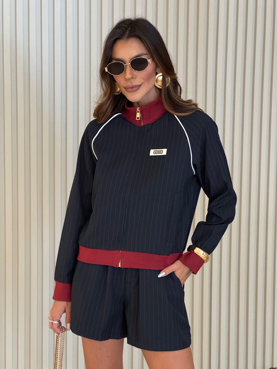 JAQUETA LUANA RISCA DE GIZ MARINHO - 0075710055 - CAROLLA FERRARO