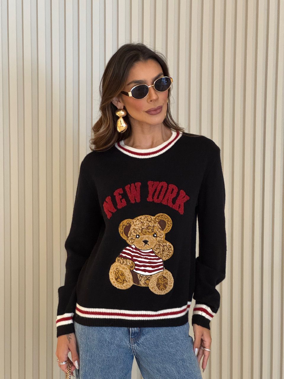 MOLETOM AGNES TRICOT PRETO - 0075720032 - CAROLLA FERRARO