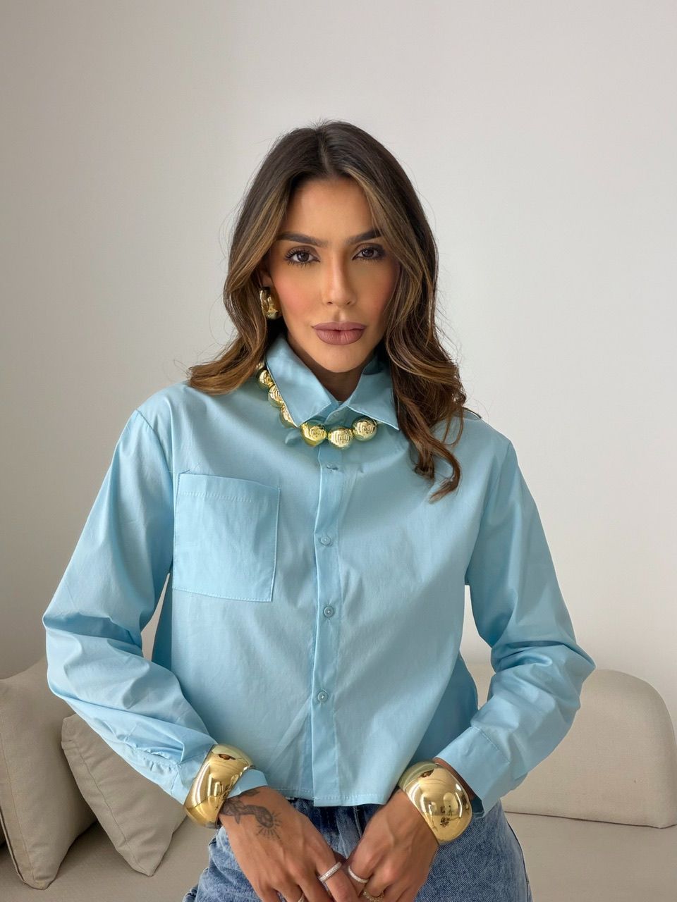 CAMISA MADALENA BOLSOS AZUL - 0079610109 - CAROLLA FERRARO