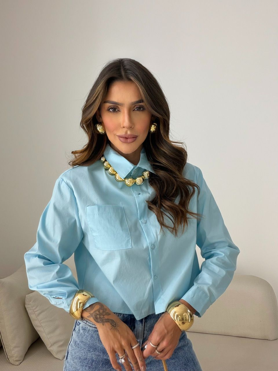 CAMISA MADALENA BOLSOS AZUL