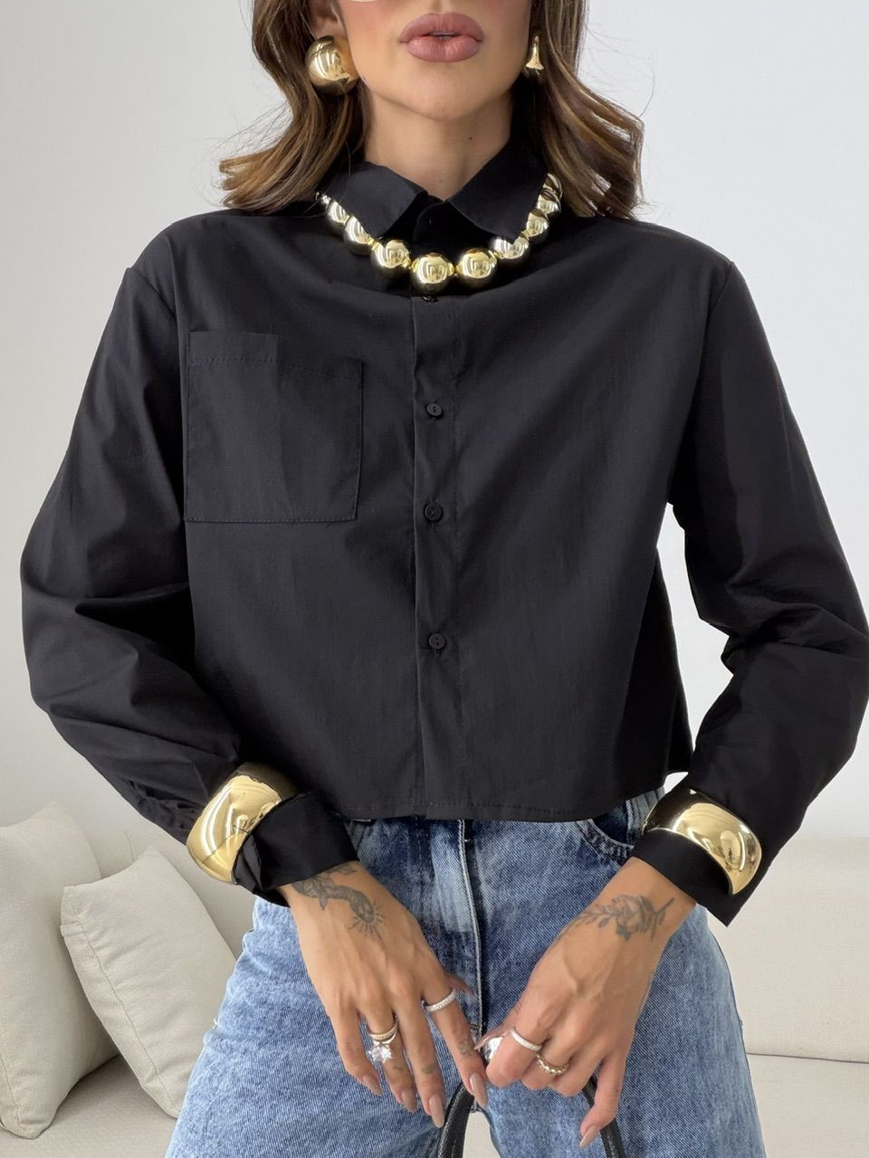 CAMISA MADALENA BOLSOS PRETO