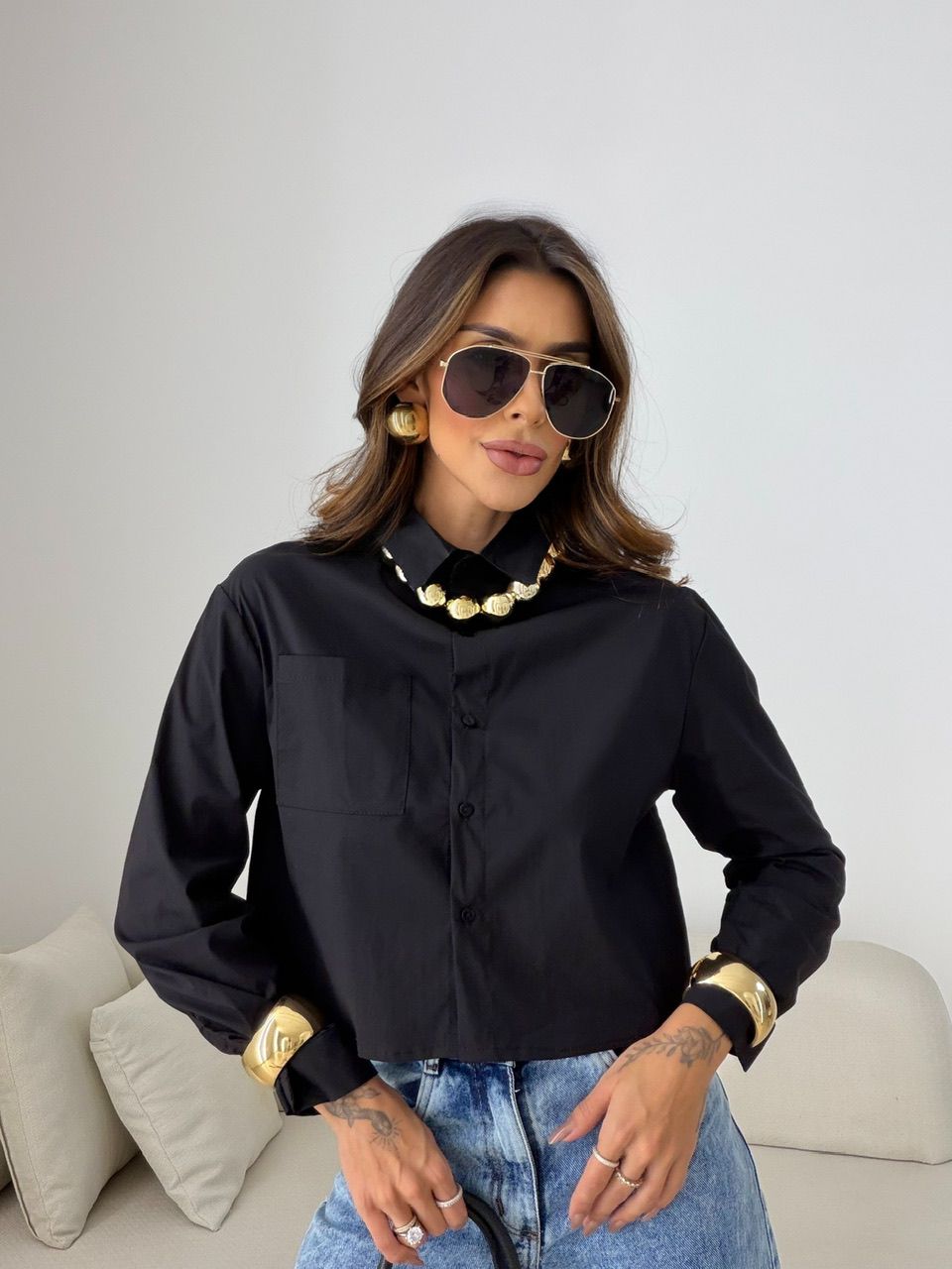 CAMISA MADALENA BOLSOS PRETO