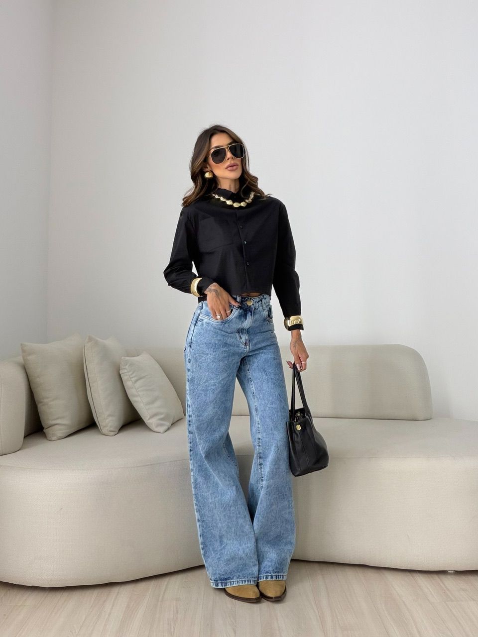 CAMISA MADALENA BOLSOS PRETO