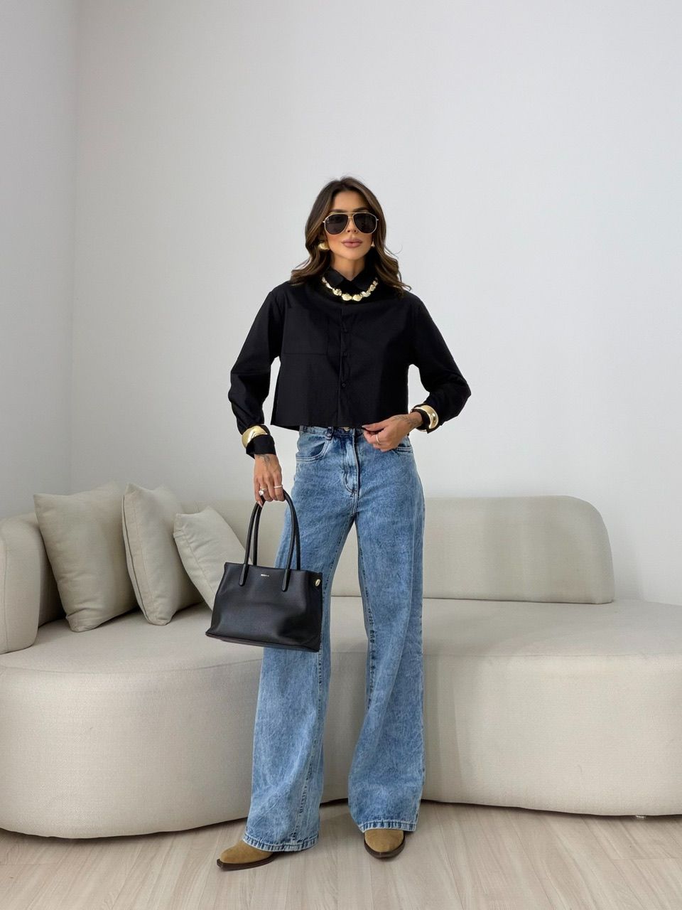 CAMISA MADALENA BOLSOS PRETO