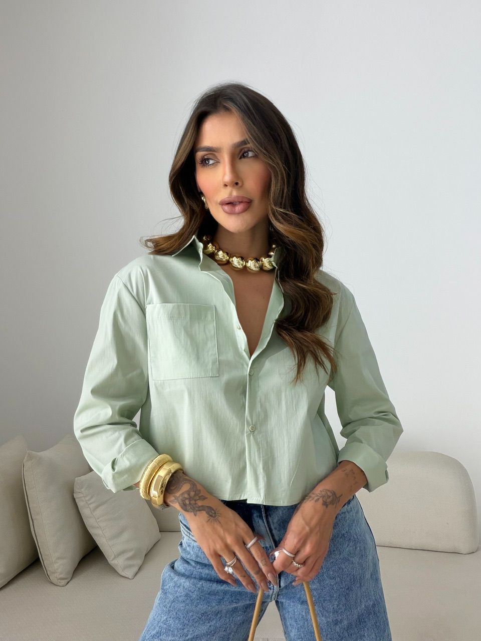 CAMISA MADALENA BOLSOS VERDE