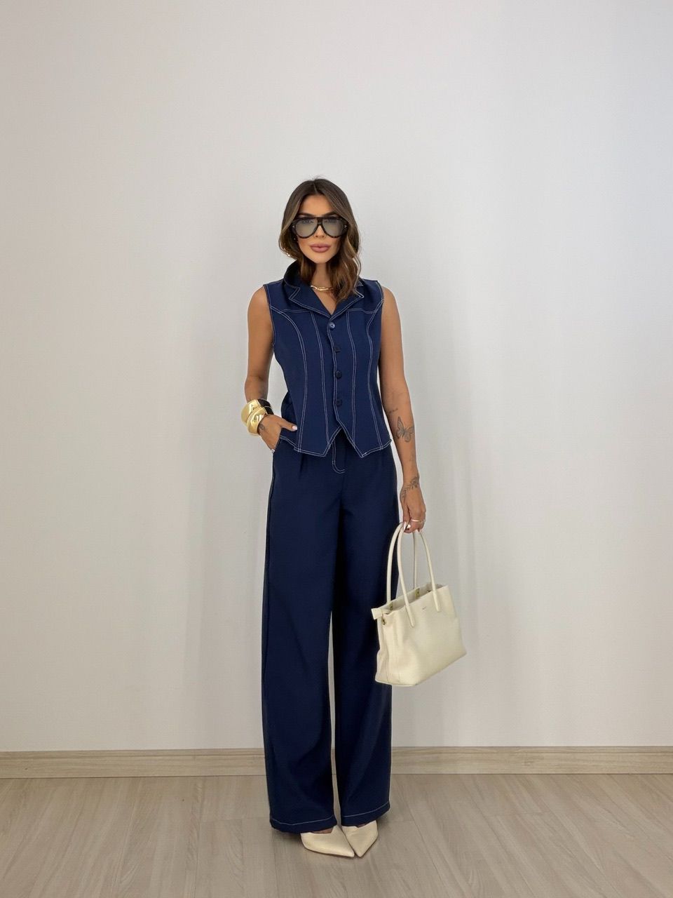 CONJUNTO LAISA 02 COLETE MARINHO