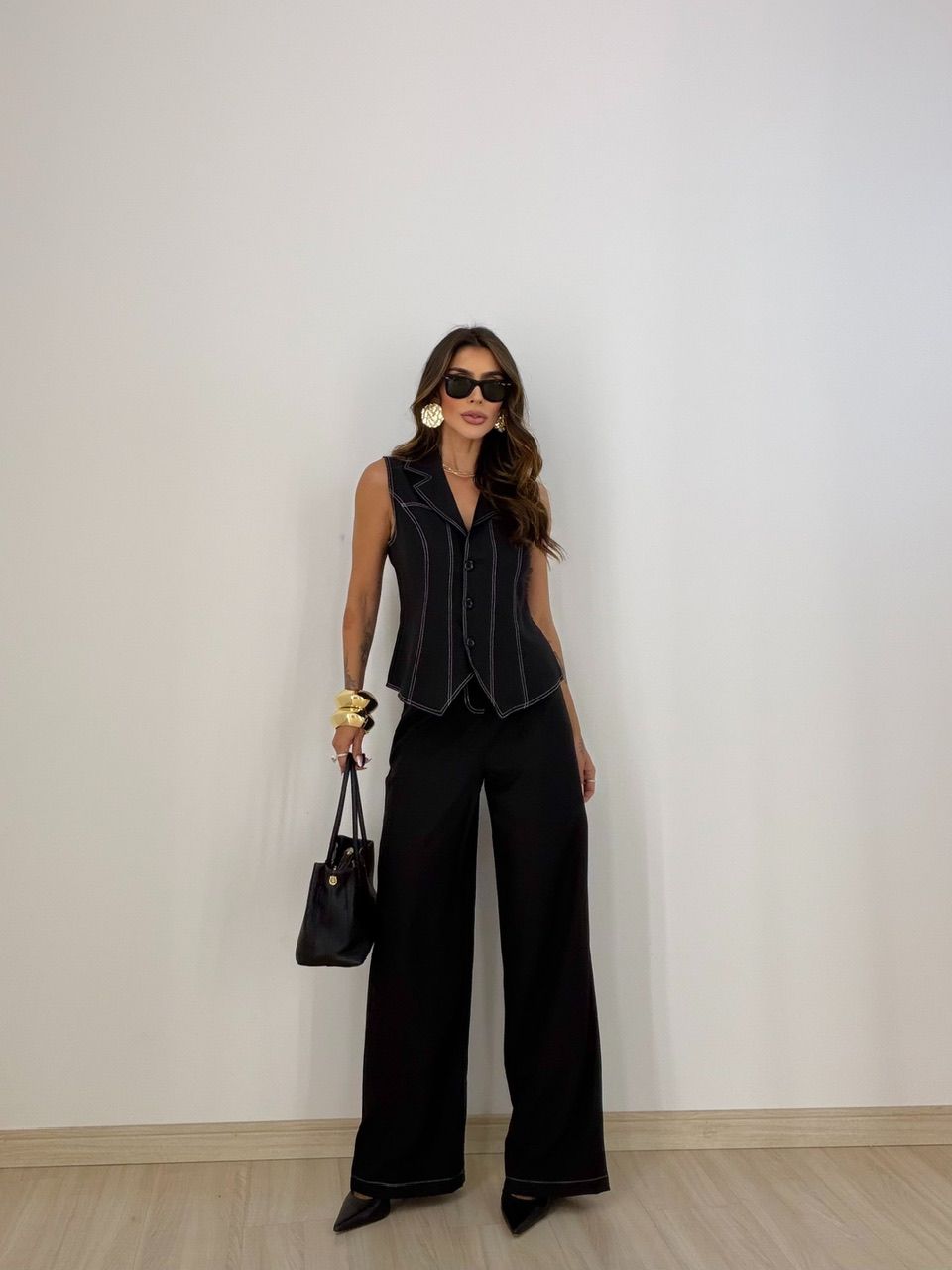 CONJUNTO LAISA 02 COLETE PRETO - 0079590032 - CAROLLA FERRARO