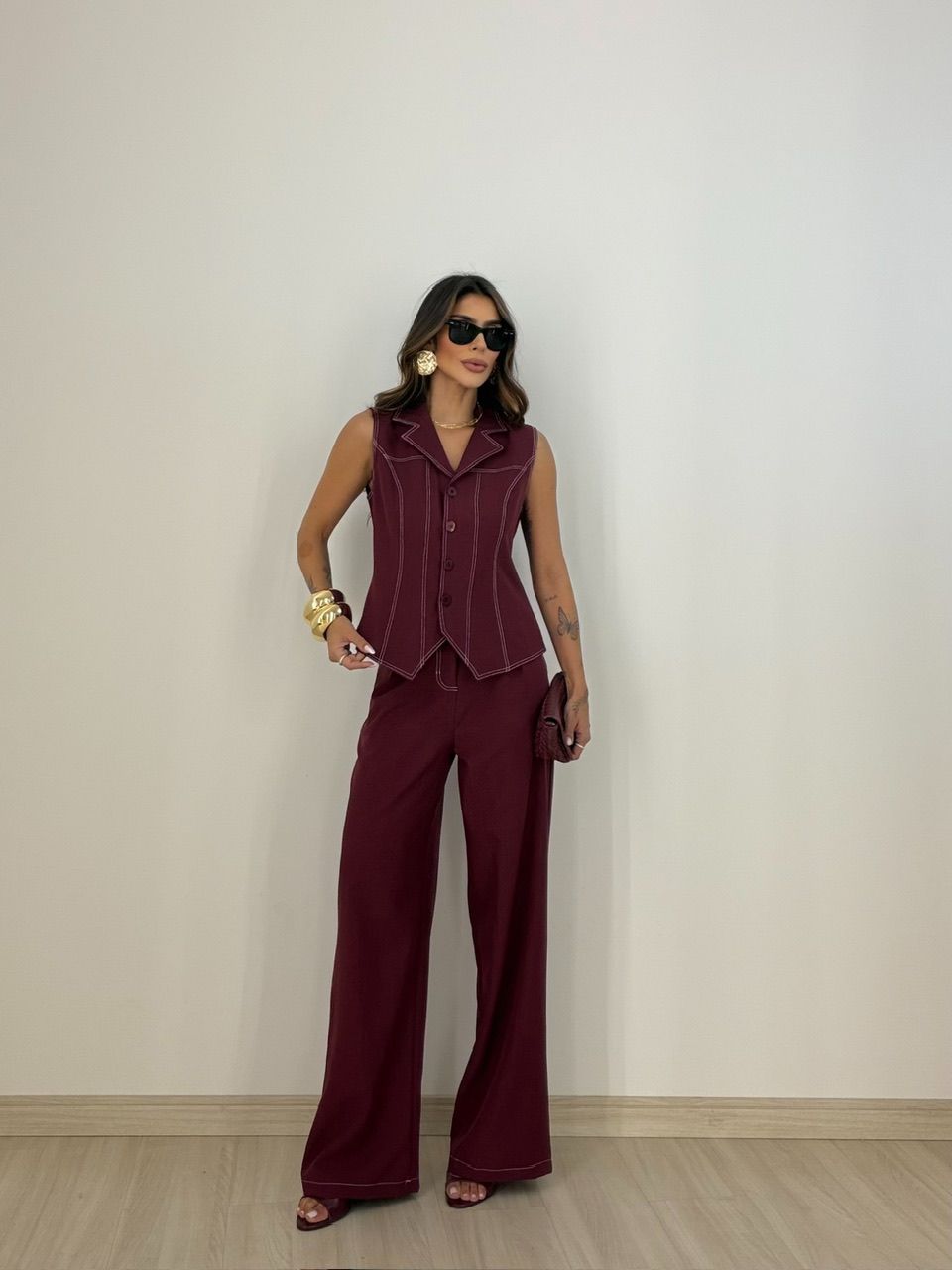 CONJUNTO LAISA 02 COLETE VINHO