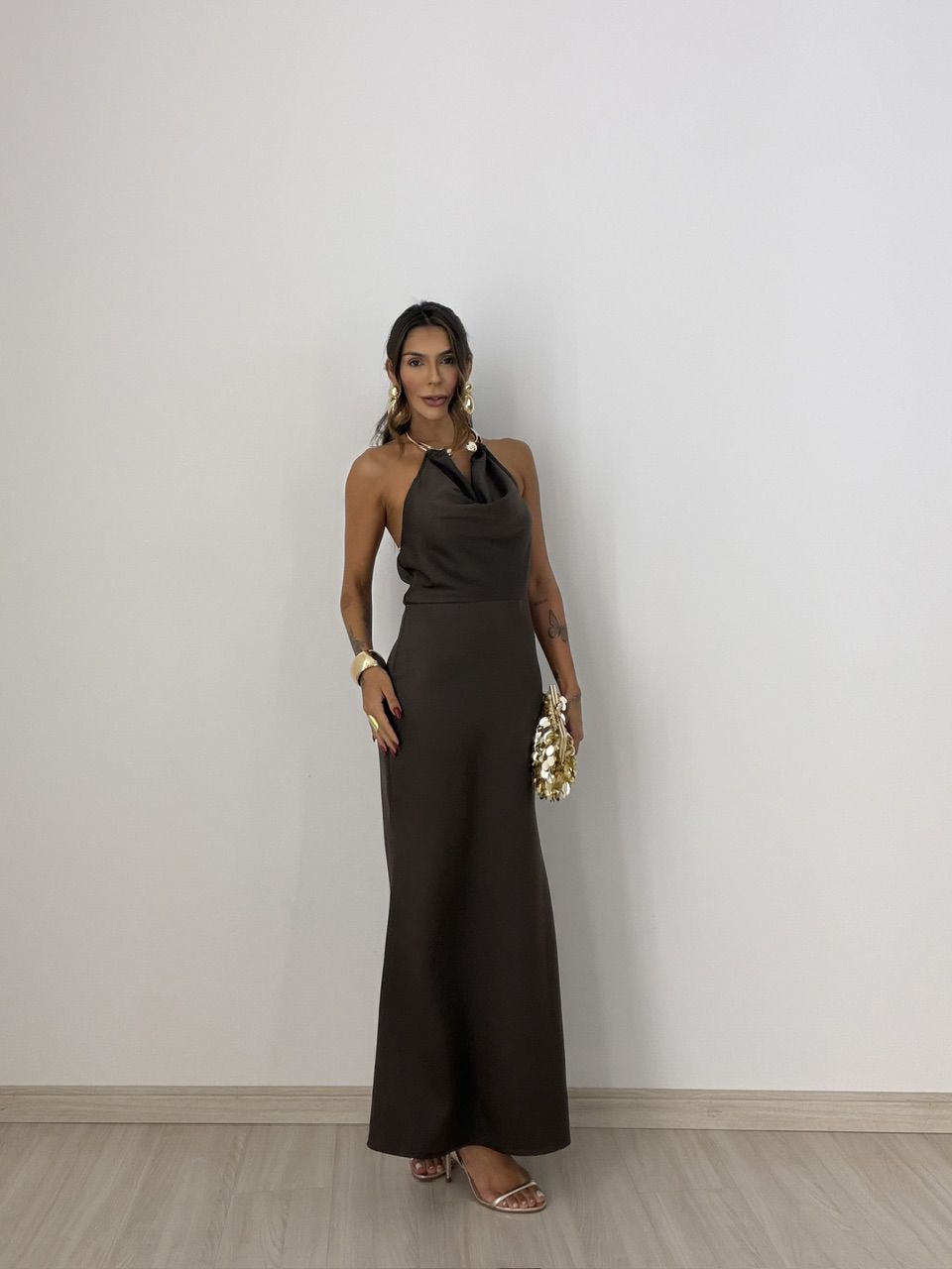VESTIDO ALESSANDRA FRENTE ÚNICA MARROM
