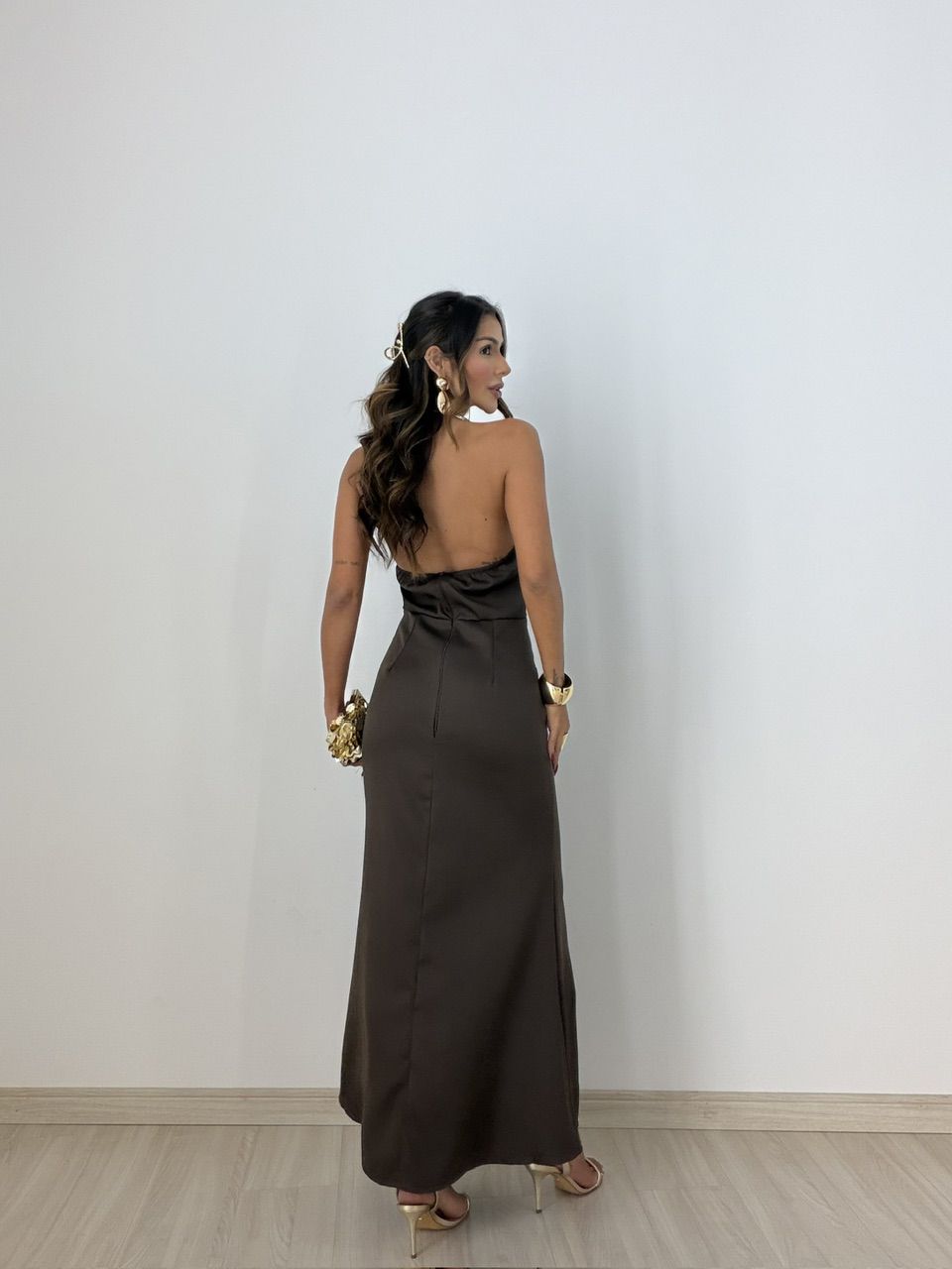 VESTIDO ALESSANDRA FRENTE ÚNICA MARROM