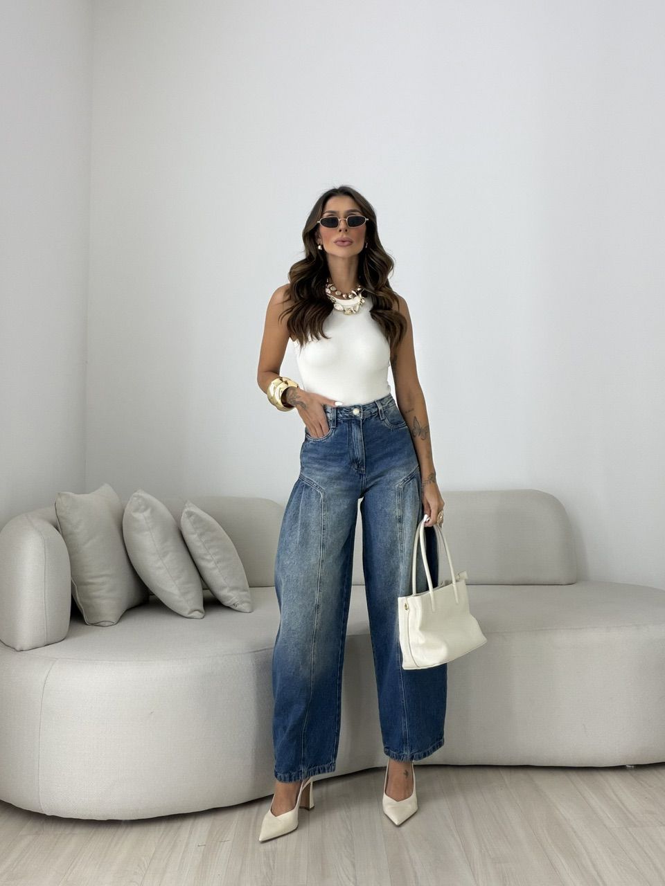 CALÇA ANALU BALLOON JEANS ESCURO