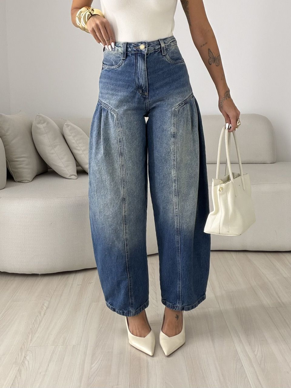 CALÇA ANALU BALLOON JEANS ESCURO - 0080460070 - CAROLLA FERRARO