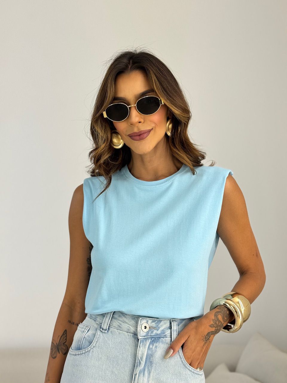 BLUSA MARIANE MUSCLE AZUL - 0071420109 - CAROLLA FERRARO