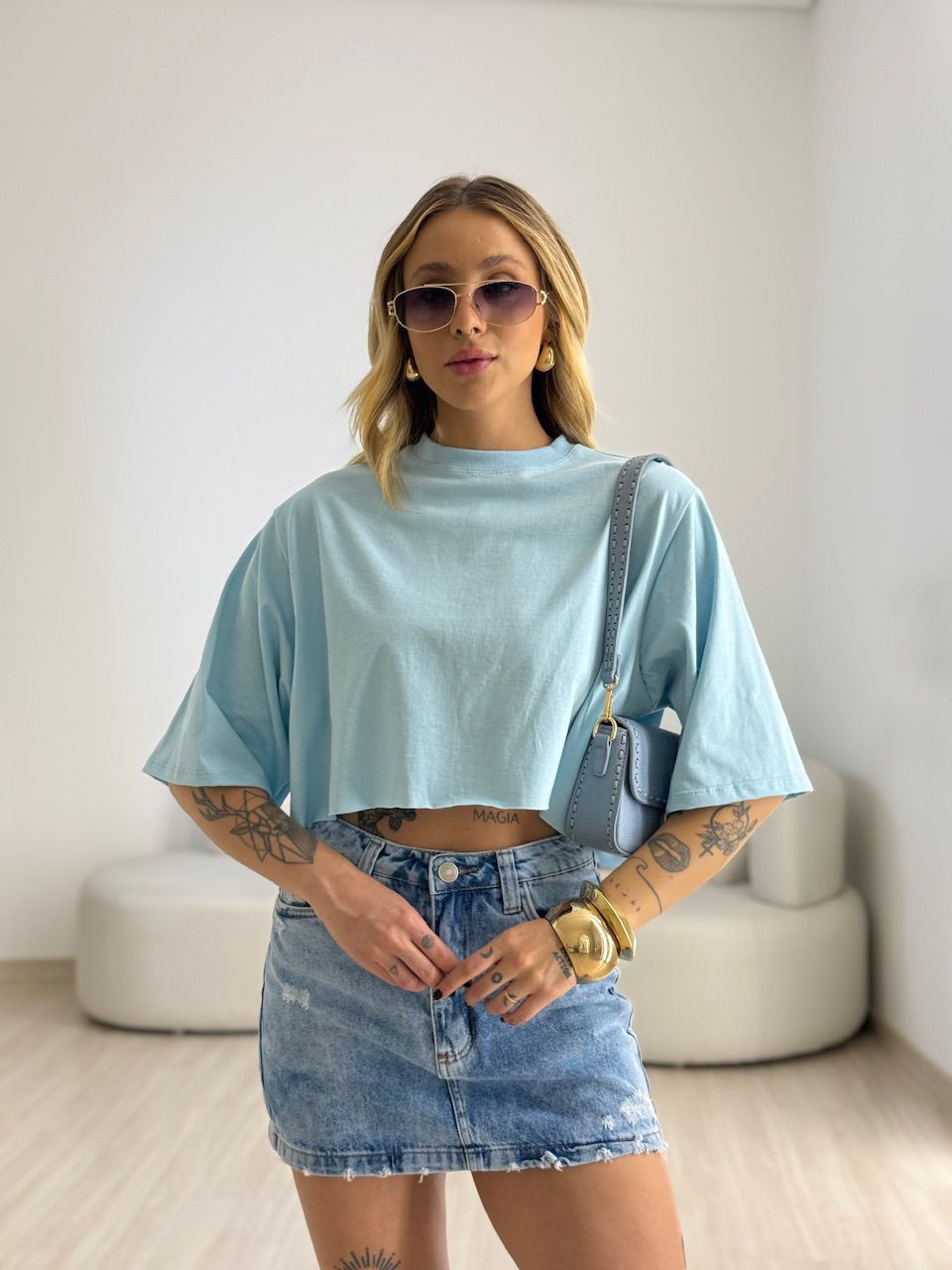 CROPPED REBECA CF MANGUINHA AZUL