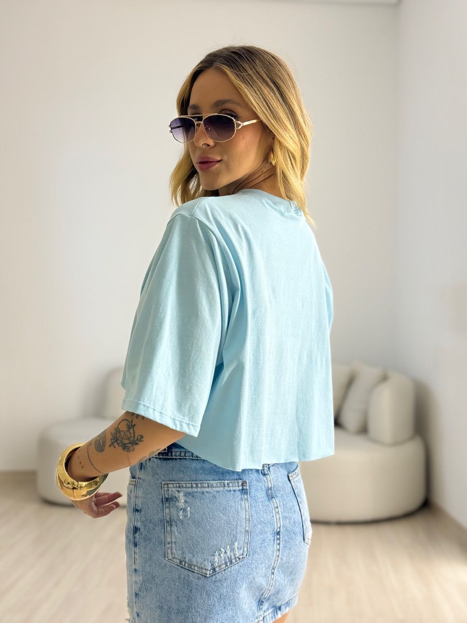 CROPPED REBECA CF MANGUINHA AZUL