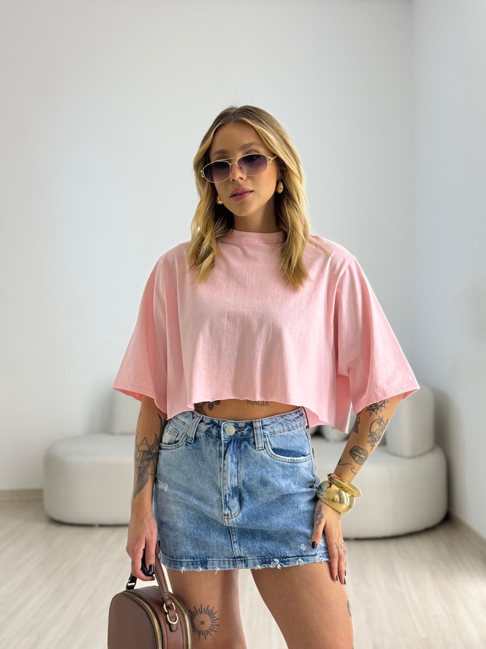 CROPPED REBECA CF MANGUINHA ROSA