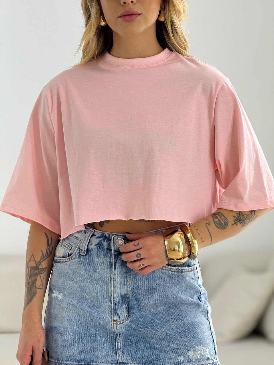 CROPPED REBECA CF MANGUINHA ROSA