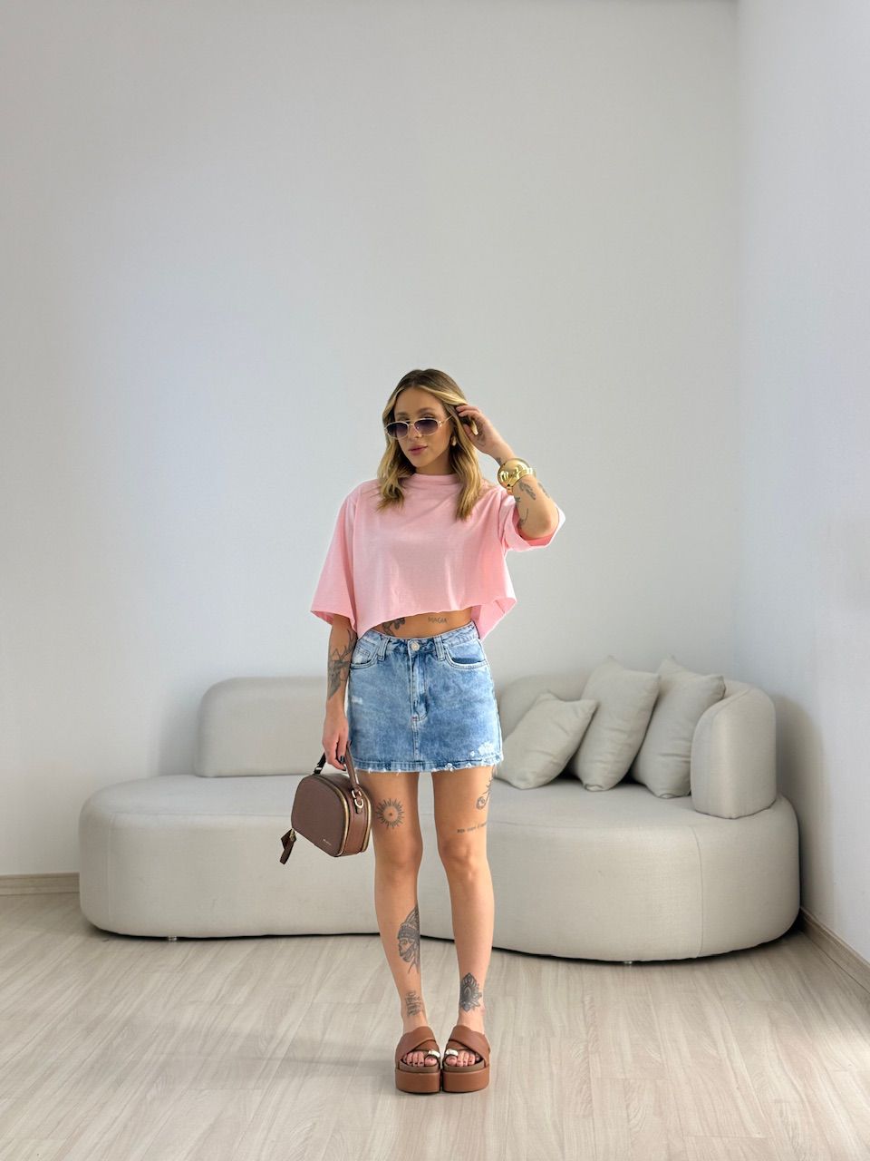 CROPPED REBECA CF MANGUINHA ROSA