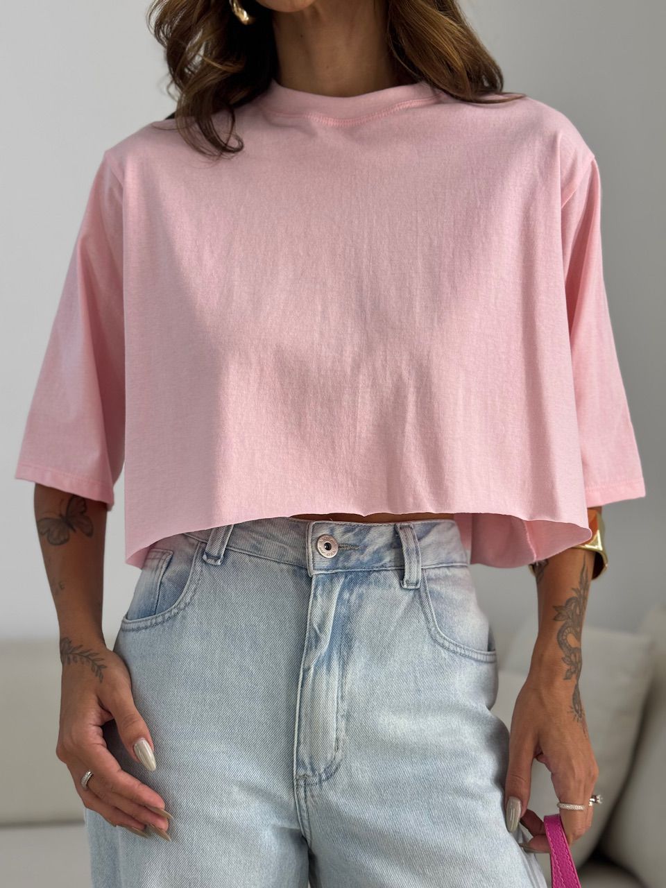CROPPED REBECA CF MANGUINHA ROSA