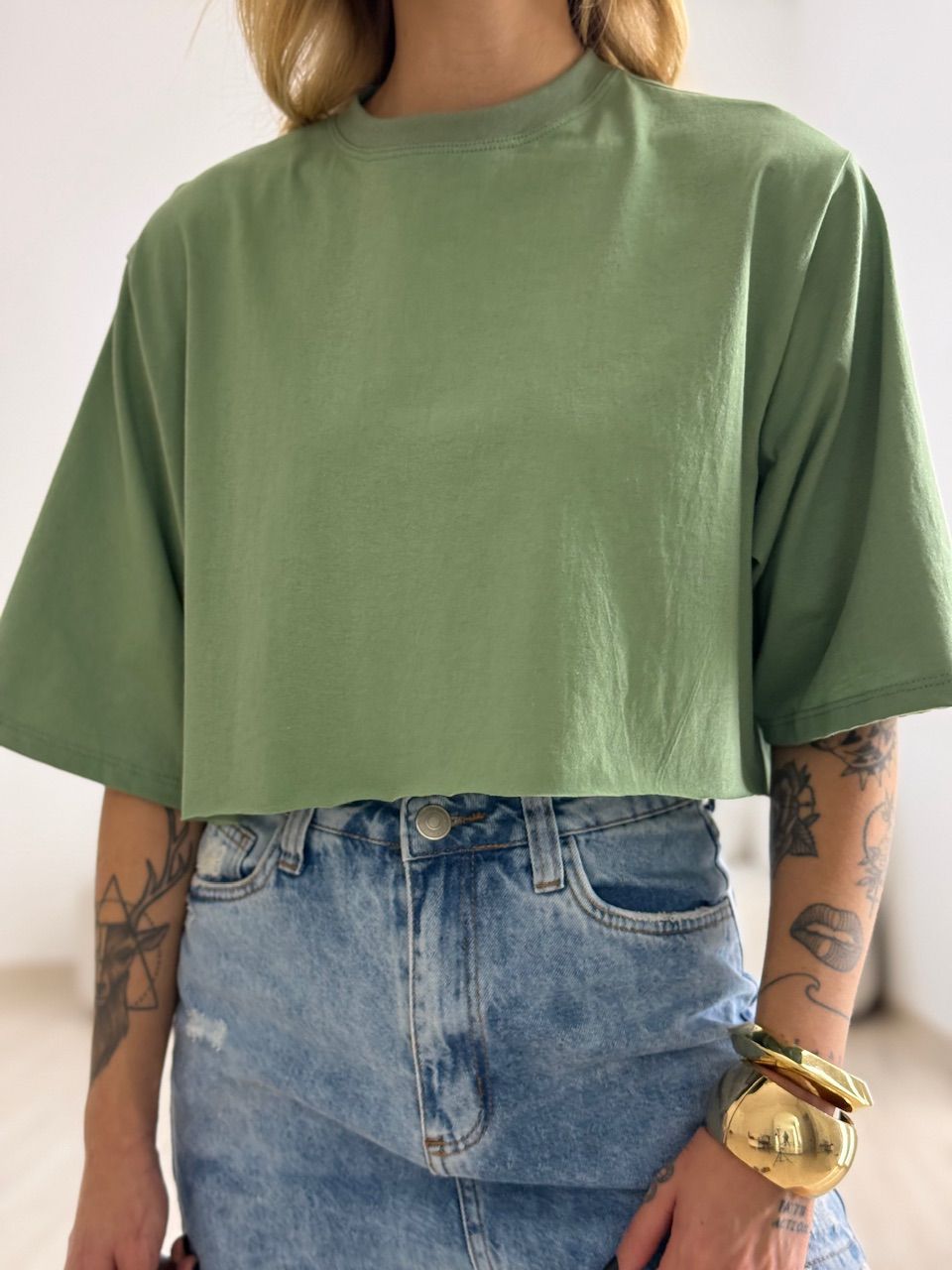 CROPPED REBECA CF MANGUINHA VERDE