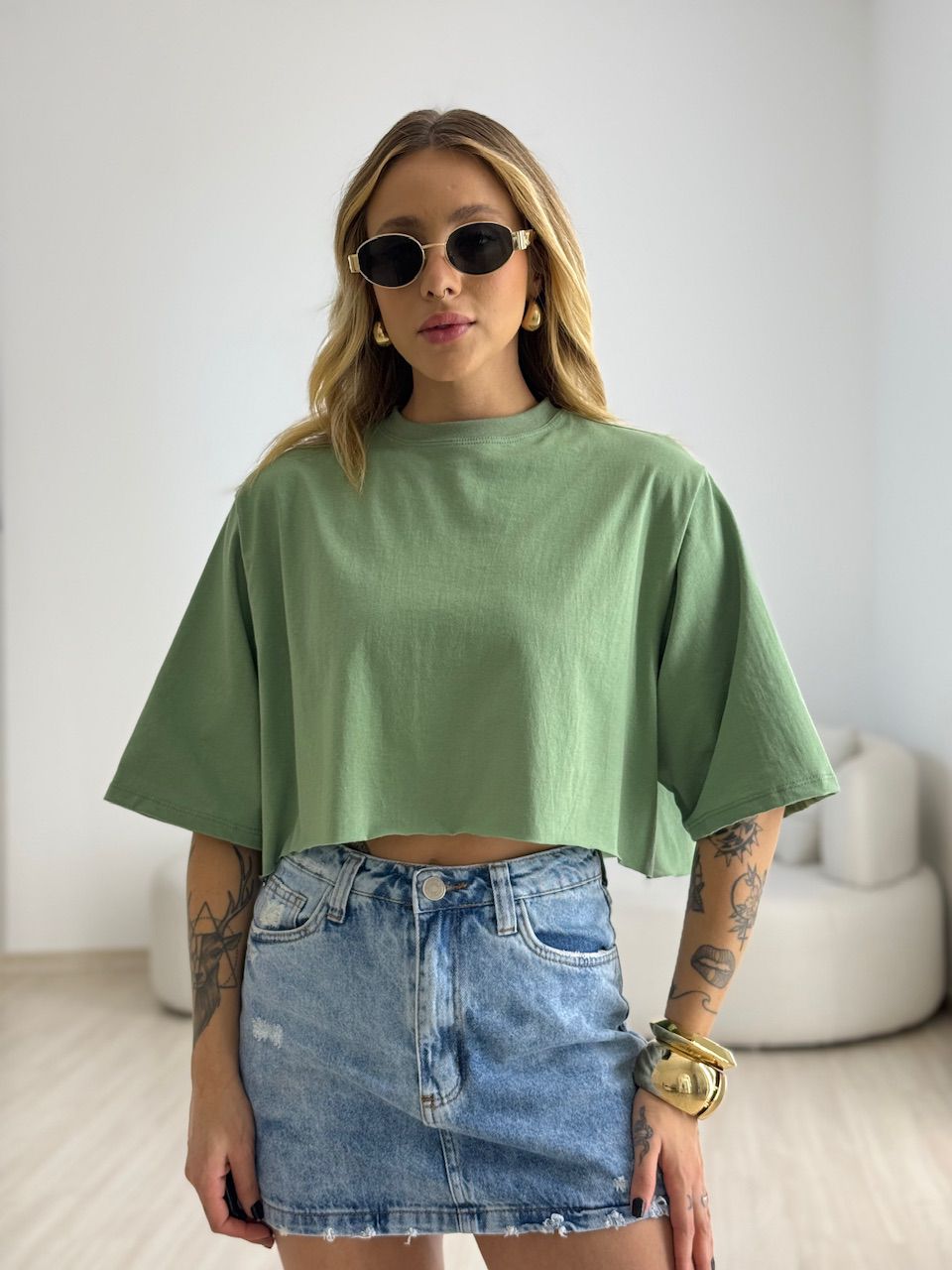 CROPPED REBECA CF MANGUINHA VERDE