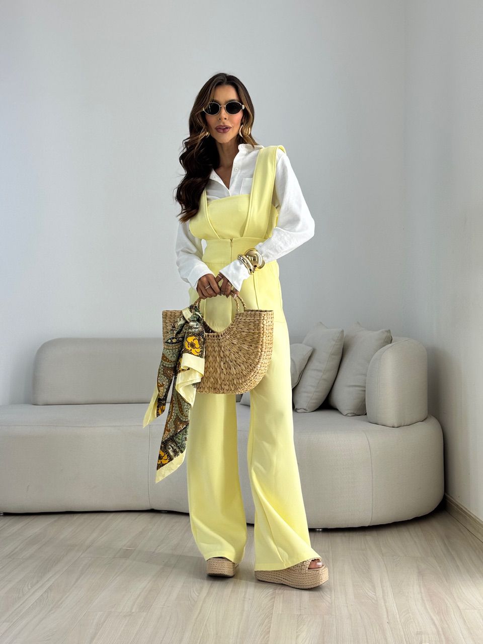 JARDINEIRA COM TOP CF AMARELA