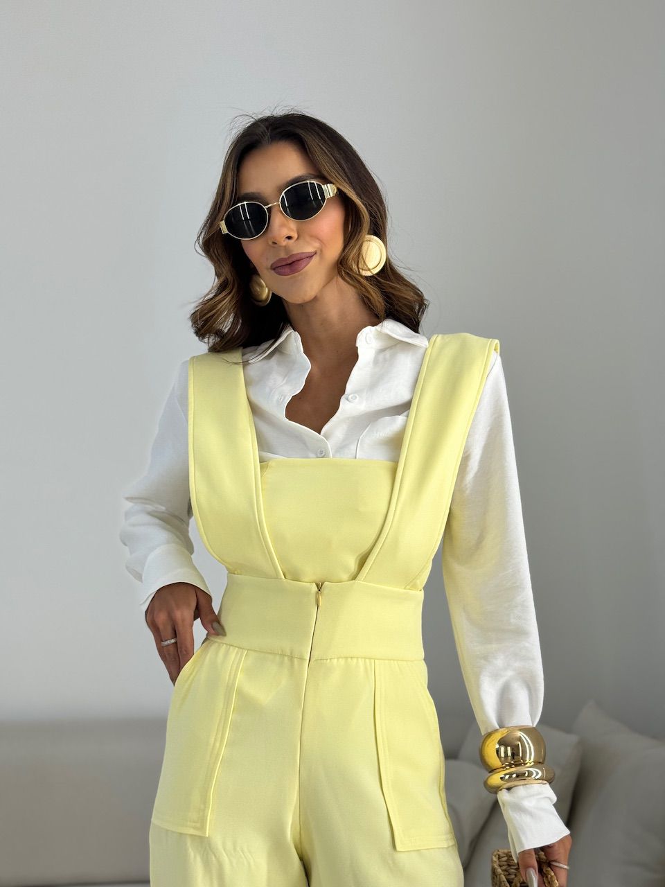 JARDINEIRA COM TOP CF AMARELA