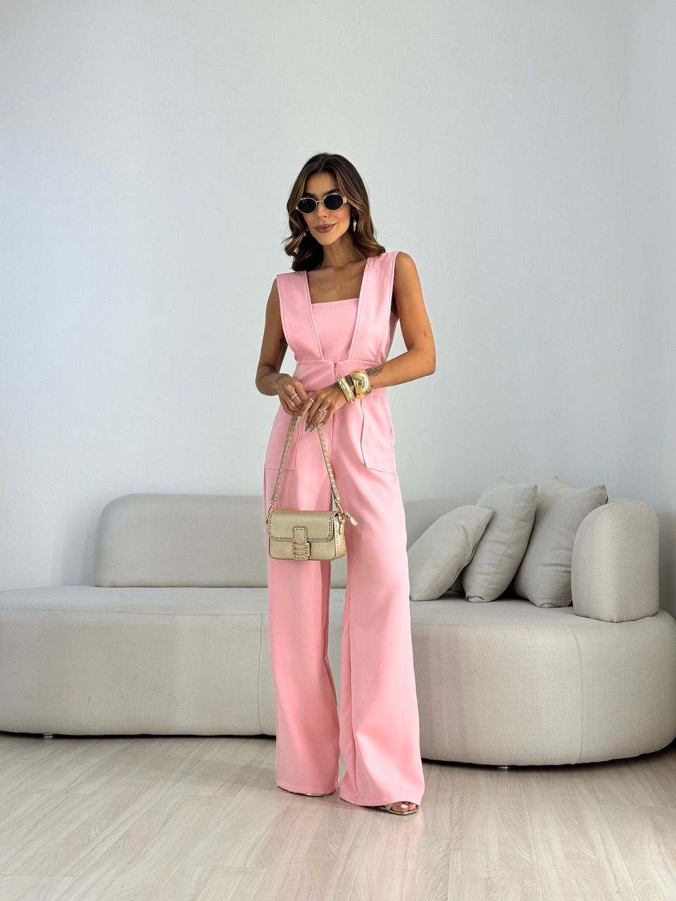 JARDINEIRA COM TOP CF ROSA