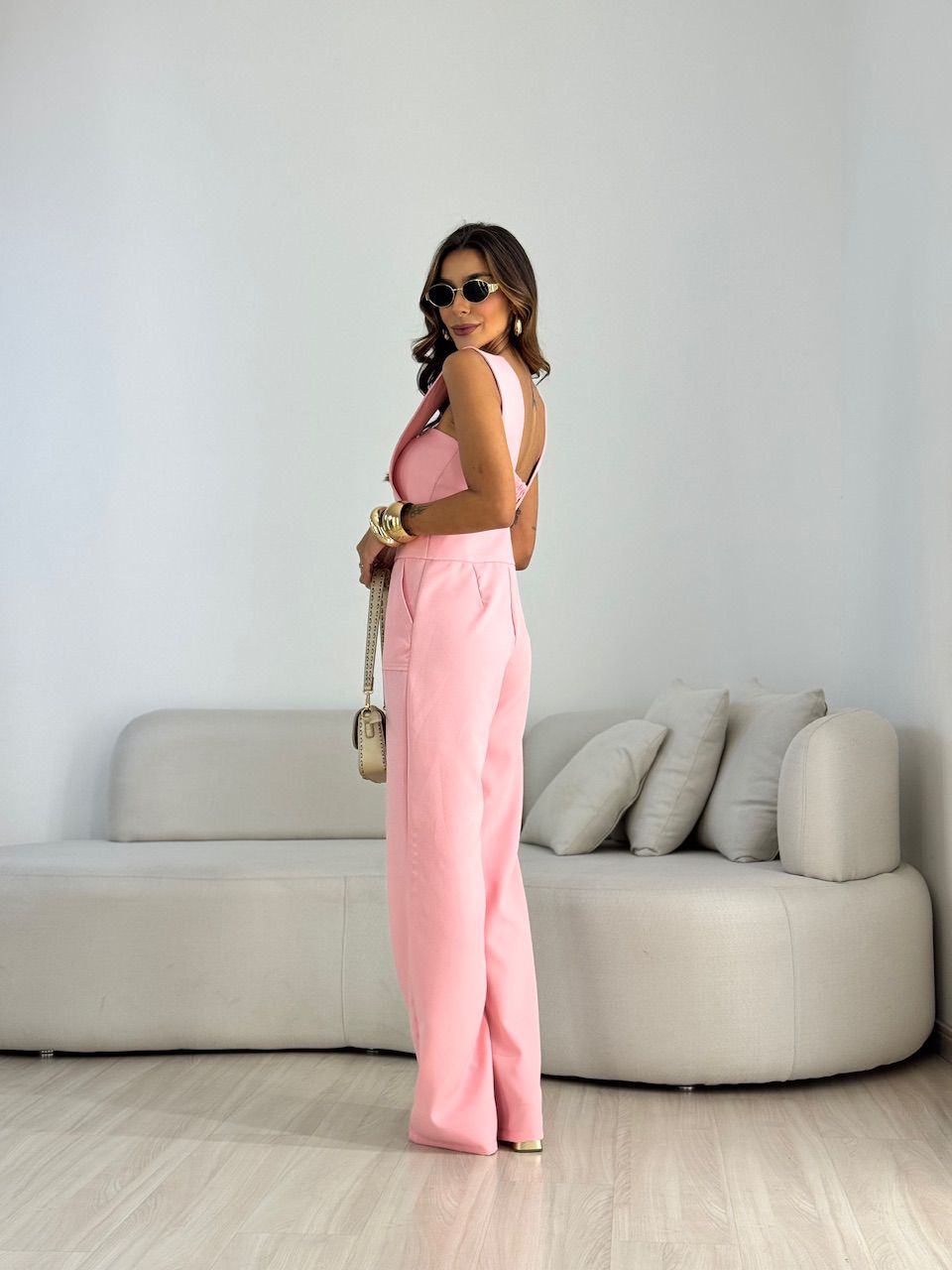 JARDINEIRA COM TOP CF ROSA