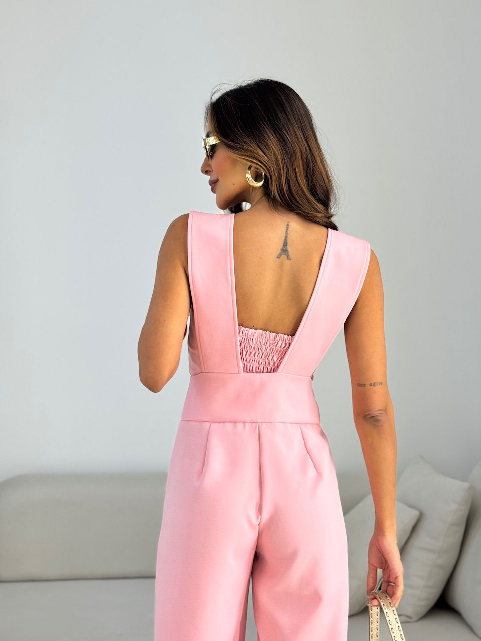 JARDINEIRA COM TOP CF ROSA