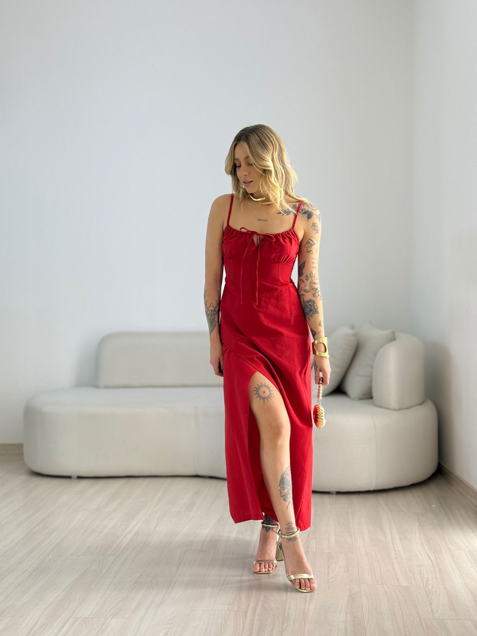 VESTIDO AGDA FENDA VERMELHO