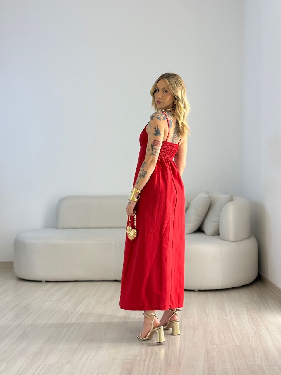 VESTIDO AGDA FENDA VERMELHO