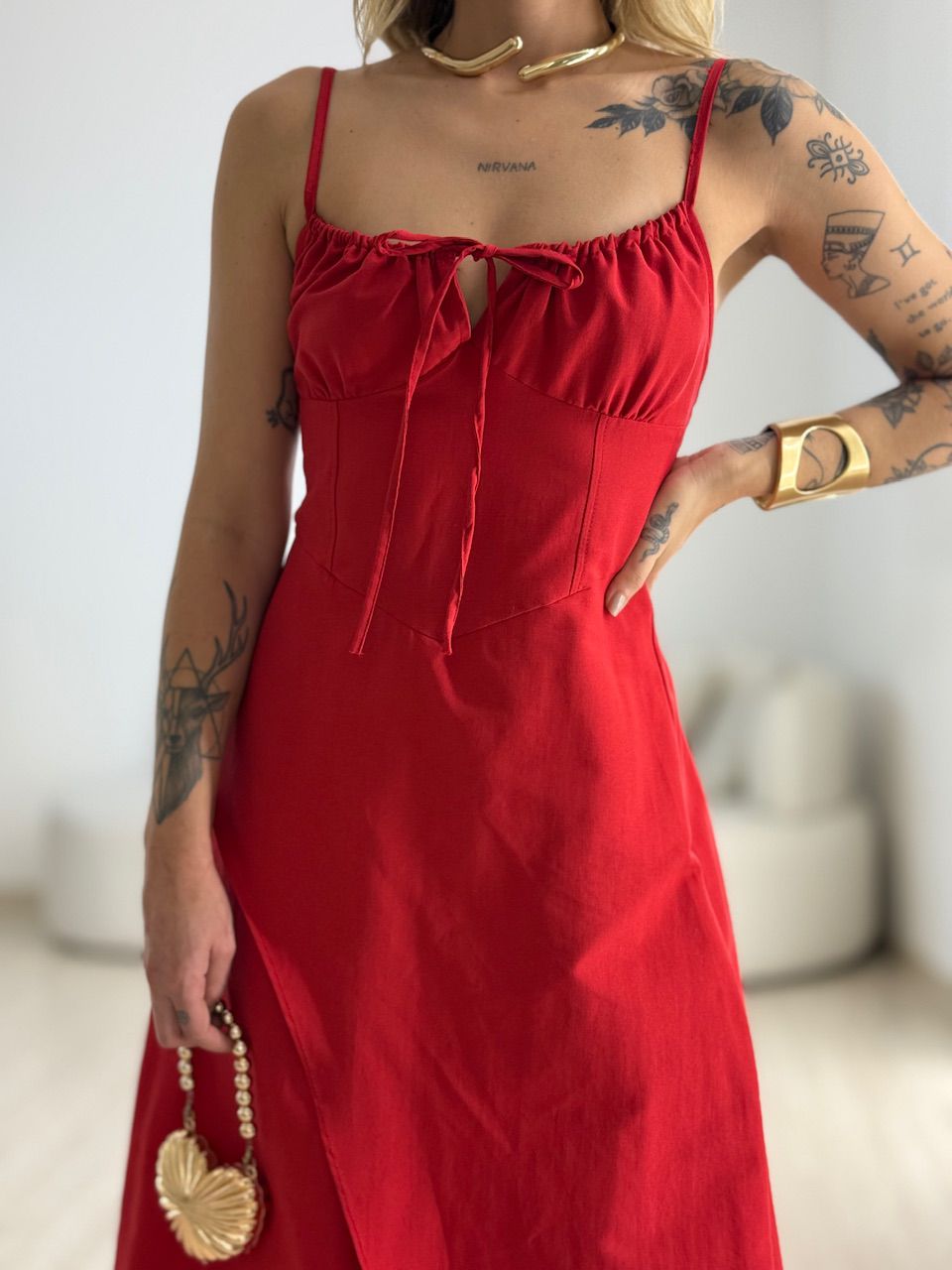 VESTIDO AGDA FENDA VERMELHO
