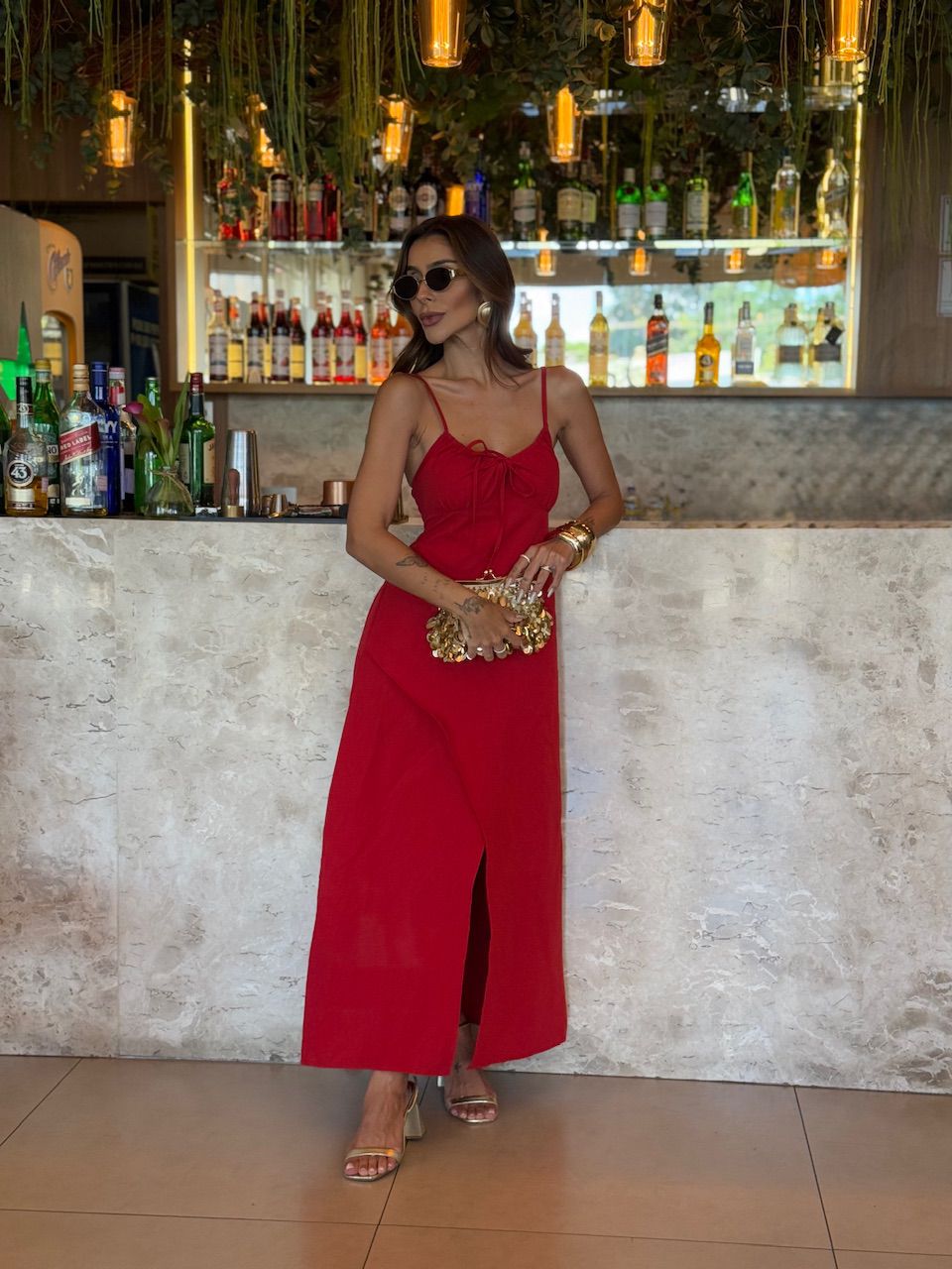 VESTIDO AGDA FENDA VERMELHO