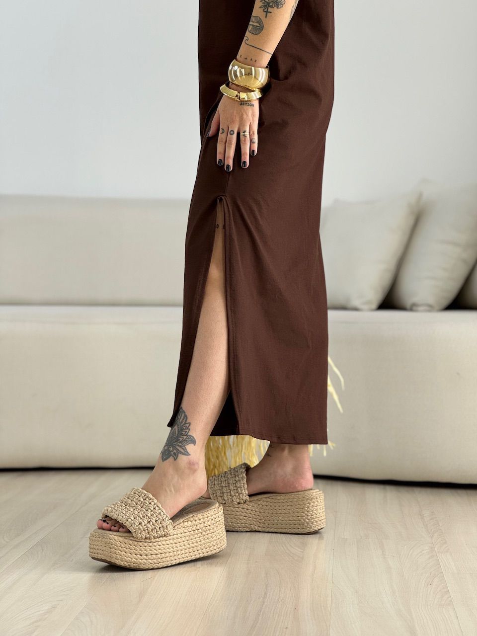 VESTIDO LILIANE CF MIDI MARROM