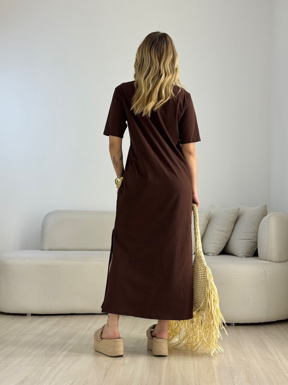 VESTIDO LILIANE CF MIDI MARROM