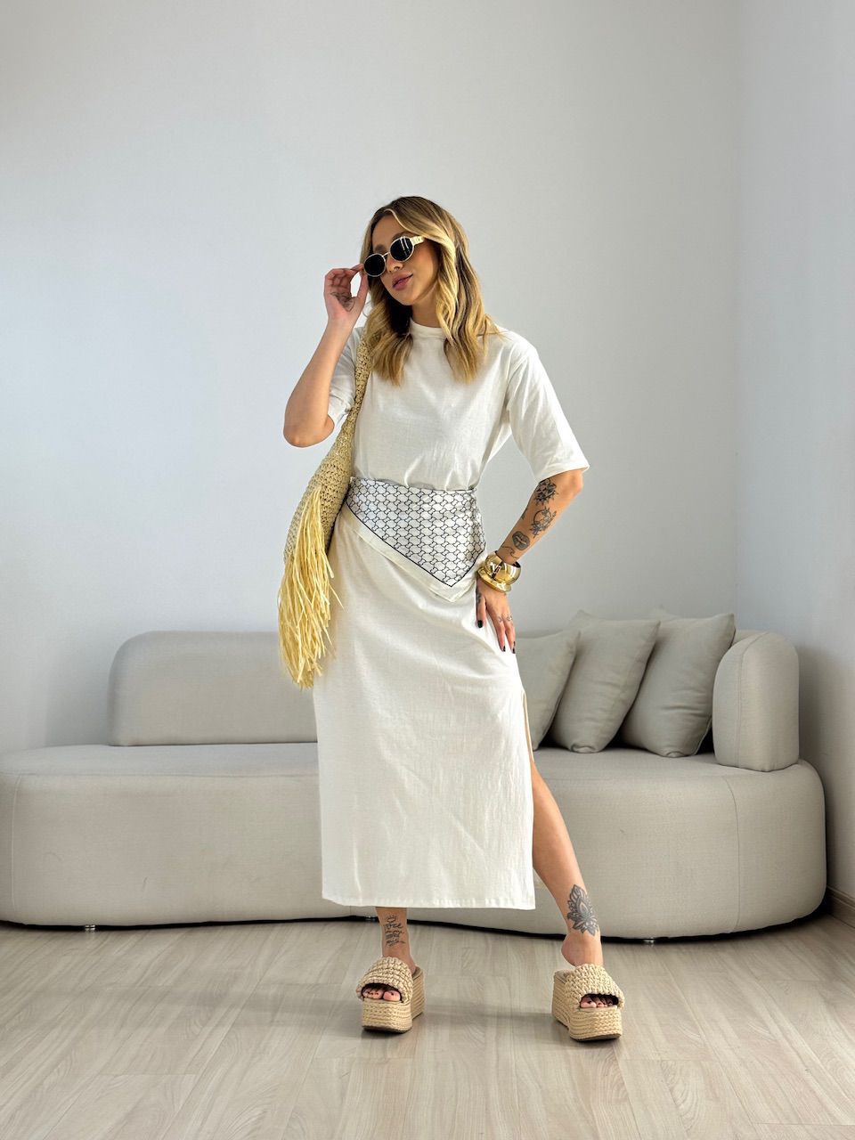 VESTIDO LILIANE CF MIDI OFF - 0071310048 - CAROLLA FERRARO