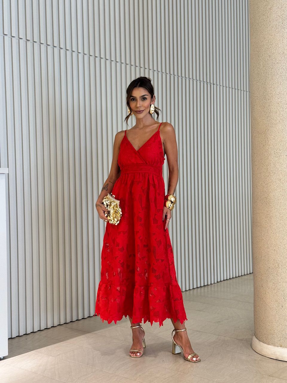 VESTIDO CRISTAL RENDA VERMELHO - 0071220277 - CAROLLA FERRARO