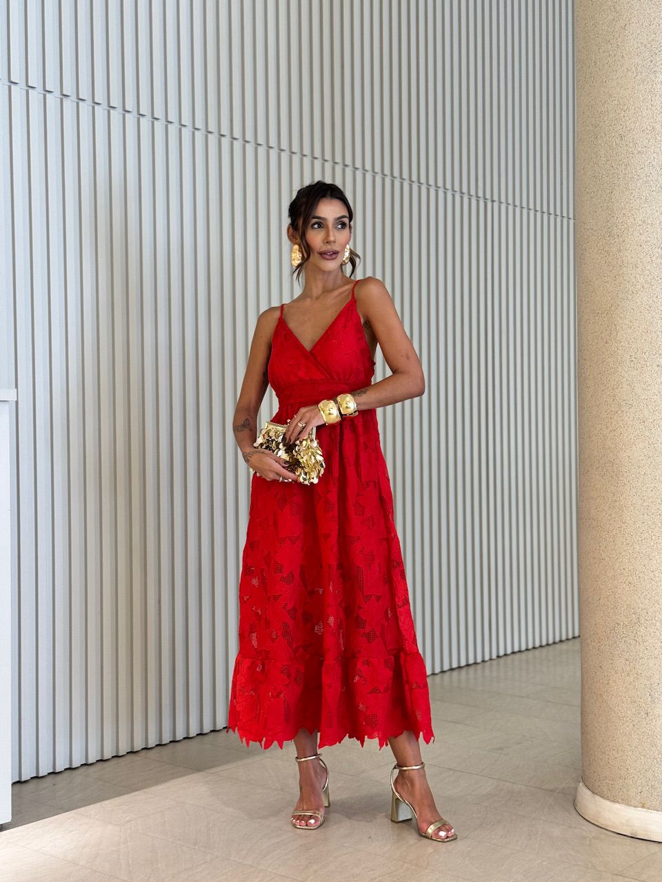 VESTIDO CRISTAL RENDA VERMELHO