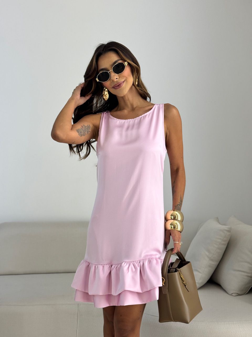 VESTIDO IARA CURTO BABADO ROSA