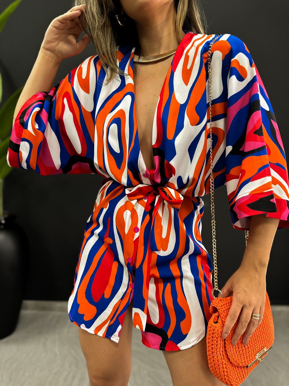 CHEMISE HORTÊNCIA ESTAMPADA BRANCA - 0045130099 - CAROLLA FERRARO