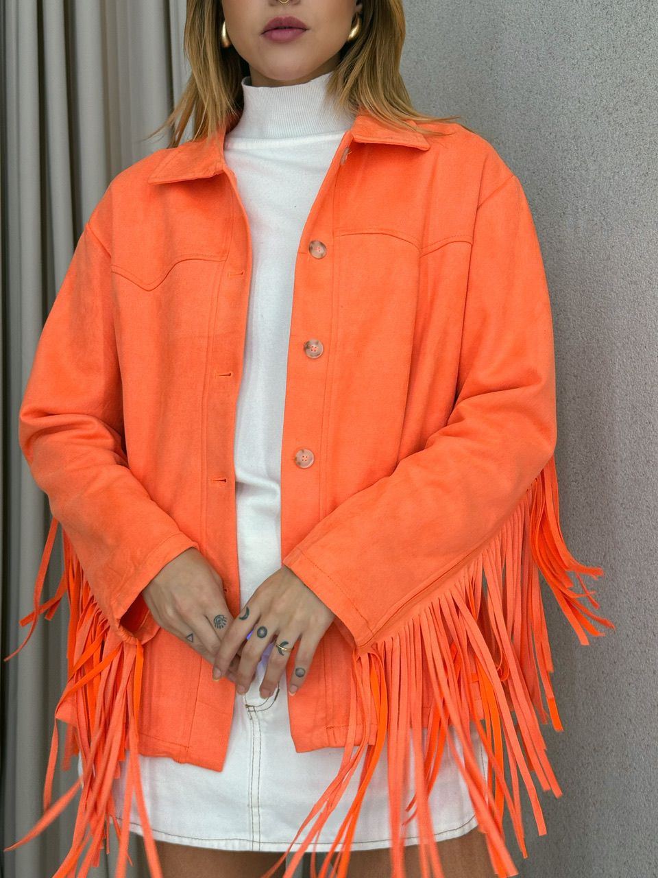 CAMISA VIVIAN FRANJAS LARANJA