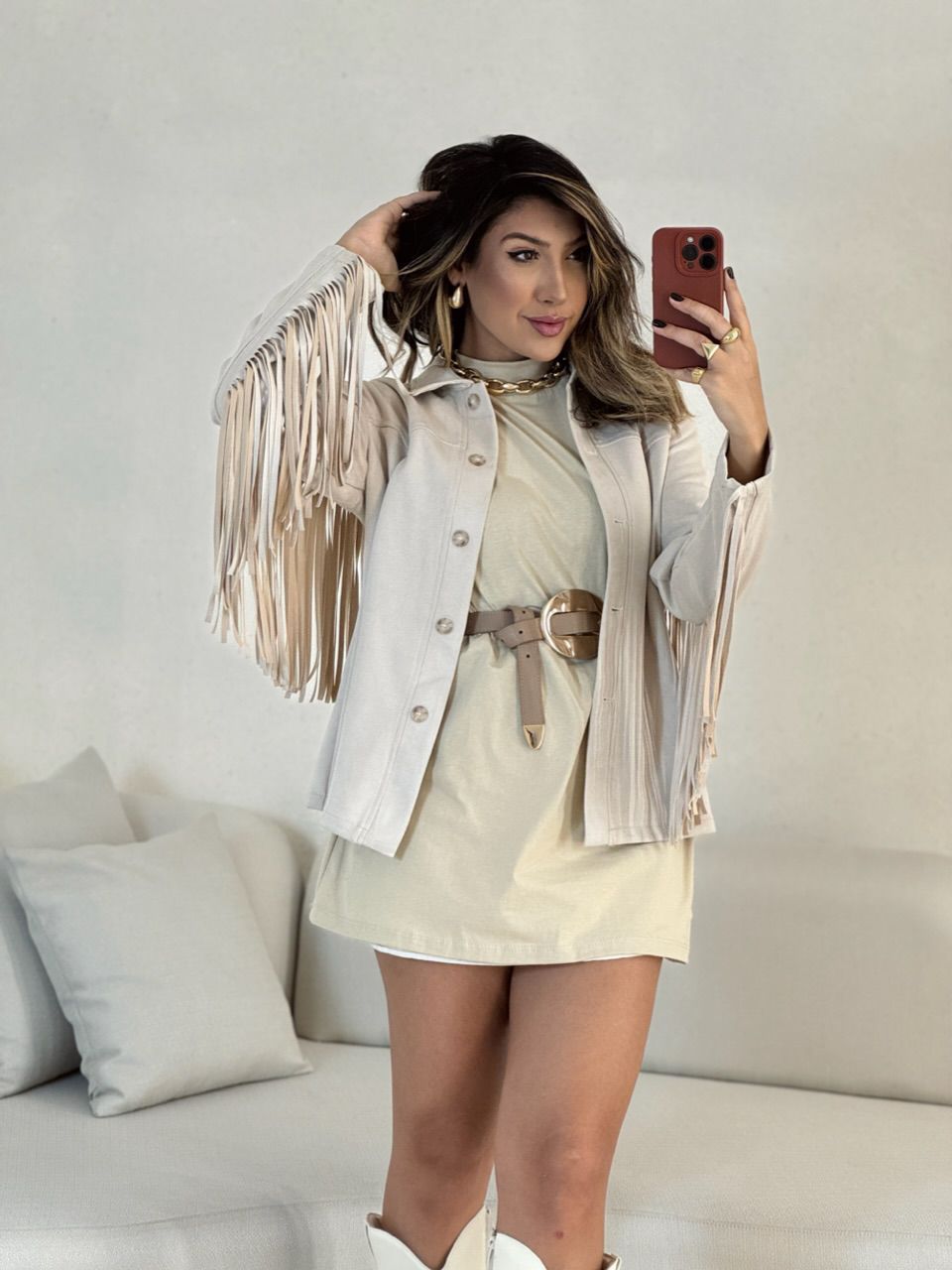 CAMISA VIVIAN FRANJAS MARFIM - 0052890056 - CAROLLA FERRARO