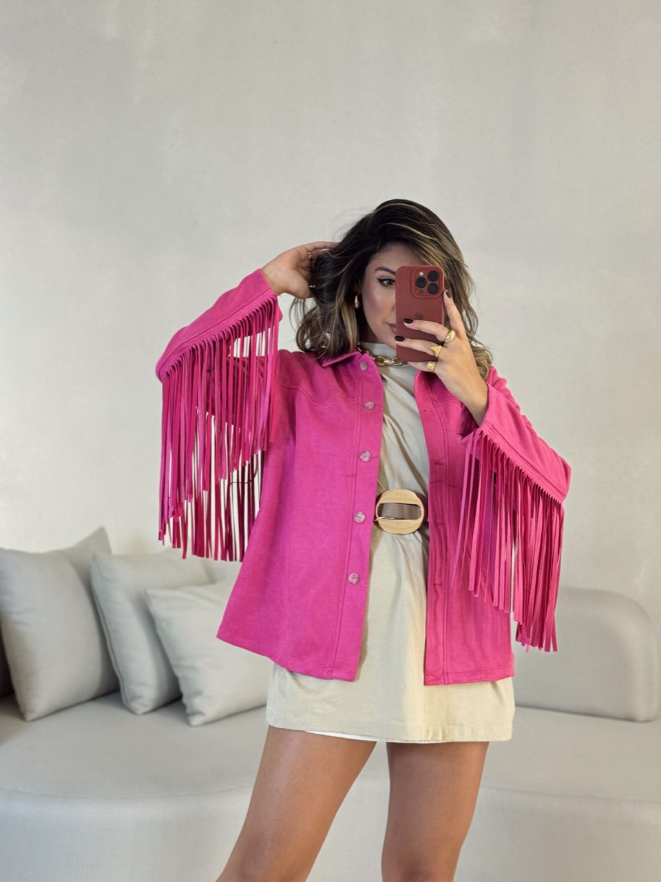 CAMISA VIVIAN FRANJAS PINK - 0052890037 - CAROLLA FERRARO