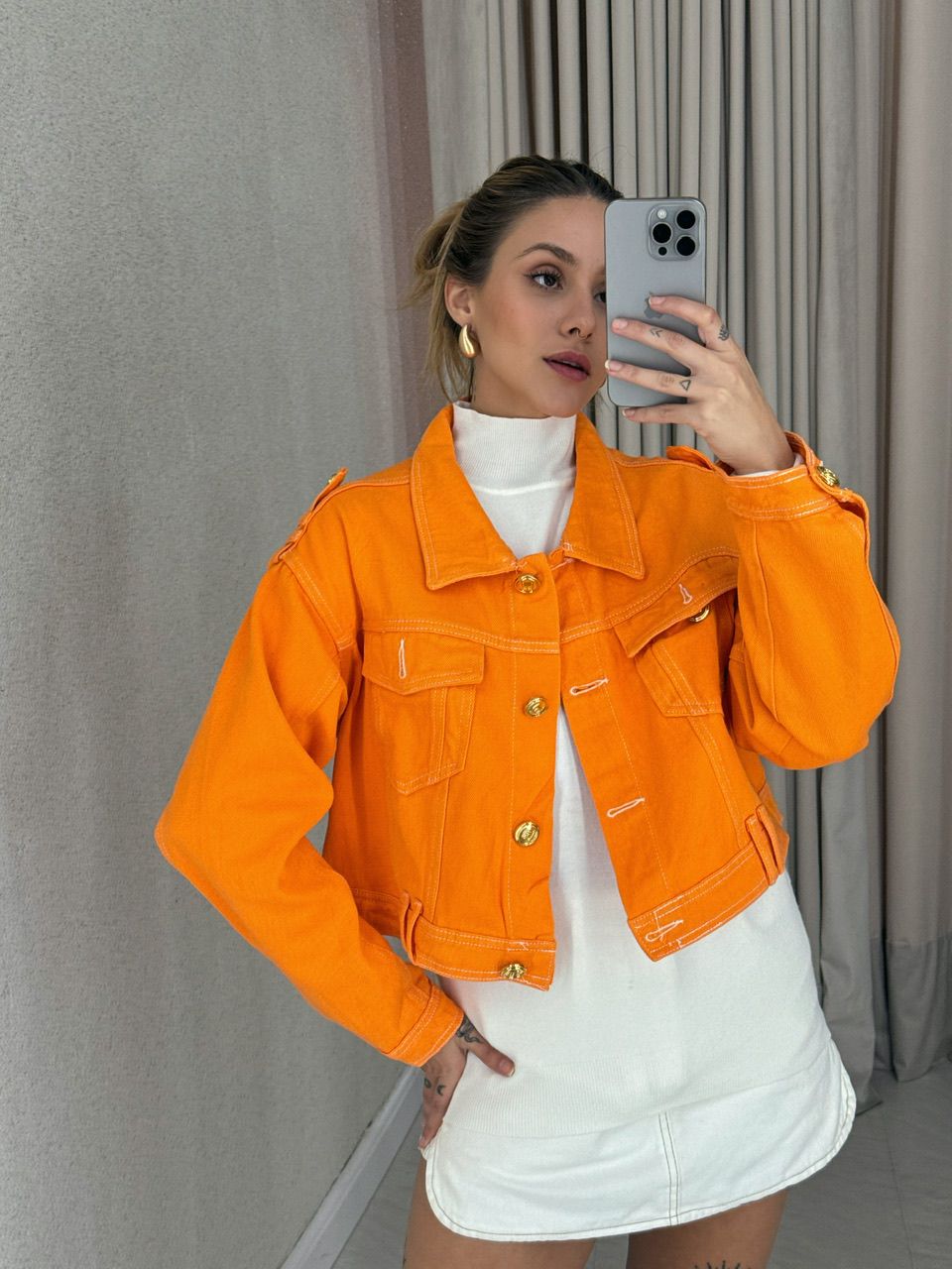 JAQUETA ALESSANDRA JEANS LARANJA