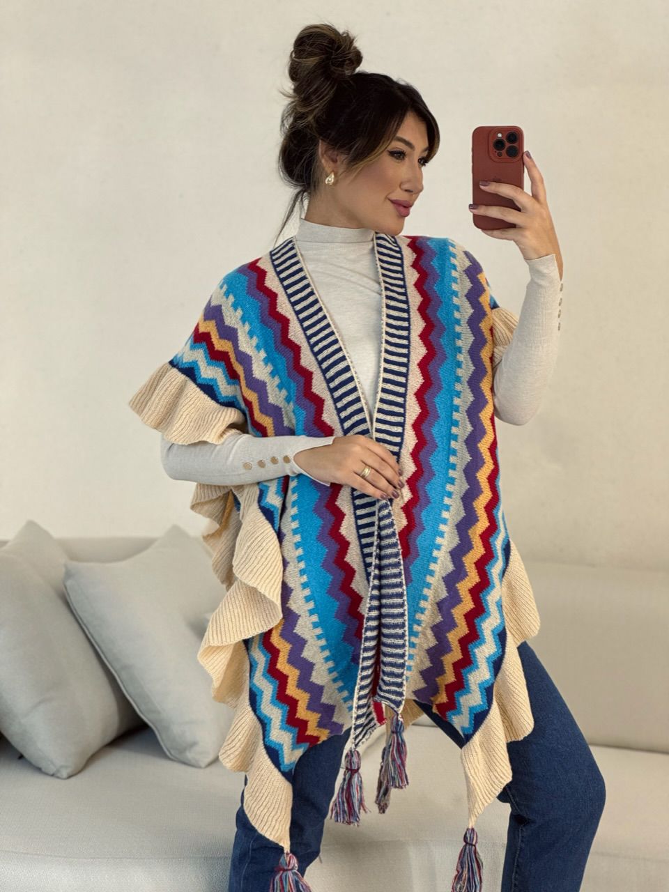 PONCHO ISABELA TRICOT AZUL CLARO - 0052880106 - CAROLLA FERRARO