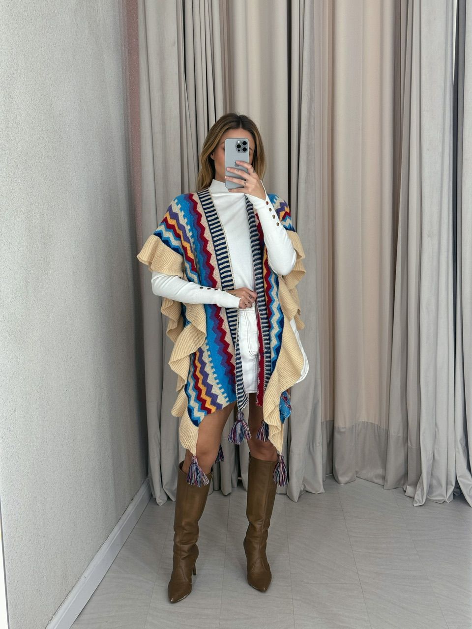 PONCHO ISABELA TRICOT AZUL CLARO